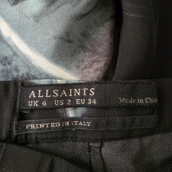 All Saints Helena Piuma Silk Trouser Feathers Print Size 2 Black Artsy Statement - Picture 16 of 16